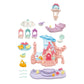 The Calico Critters Baby Mermaid Castle features a pastel-colored playset with a pink and blue mermaid castle, boats, baby figures, animal figures, seashell accessories, and a purple base—all displayed neatly on a white background—to capture the enchanting spirit of a magical sea-themed amusement park.