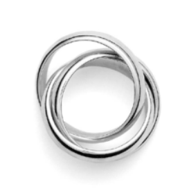 The Sofie Ring by Lie Studio features three interlocking silver bands forming a bold, continuous loop, shown on a plain white background.