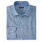 The Peter Millar Japanese Selvedge Sport Shirt is a folded light blue casual shirt with a spread collar and white buttons, crafted from Japanese selvedge chambray, shown against a white background.