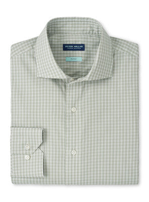A close-up of the Dante Cotton Sport Shirt by Peter Millar, showcasing its stylish cutaway collar.