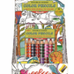 Eeboo’s Mini Mural with Color Pencils features dinosaur-themed packaging, 16 double-sided vibrant colors, a fold-out mural to color, and includes a sharpener.