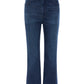 Introducing The Reboot Crop by Frame: a pair of high-waisted, dark blue cropped jeans crafted from ultra-stretch denim. These jeans feature a button and zip closure, front and back pockets, and a straight-leg cut that falls just above the ankle.