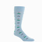 The Dapper Classics Golf Cart Cotton Mid-Calf Sock features a light blue design with golf carts and putting greens—ideal for adding style on the course or in the clubhouse.