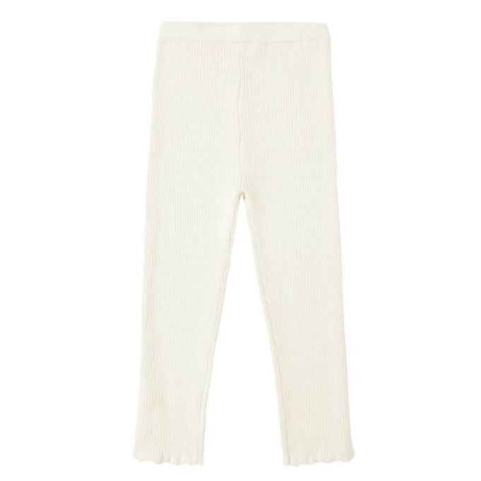 Rylee & Cru Baby Girls' and Girls' Legging in off-white pointelle knit with an elastic waistband and subtle scalloped hem, shown laid flat on a white background.
