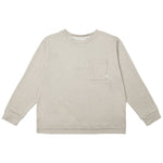 The Rylee & Cru Boys' Long Sleeve Pocket Tee in light beige features a relaxed fit and a left chest pocket, shown laid flat on a white background.