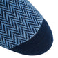 Close-up of the toe area of Dapper Classics' Dress Navy and Sky Blue Herringbone Fine Merino Wool Mid-Calf Sock, featuring a chevron pattern in light and dark blue with a solid navy toe cap.