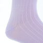 Close-up of a lavender mid-calf sock from Dapper Classics, featuring ribbed detailing and highlighting the heel and foot area, made with mercerized cotton.