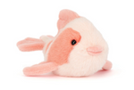 The Jellycat Fancy Carp is a soft, plush toy shaped like a pink and white fish with black eyes, set against a plain white background—an ideal whimsical accent for any refined style furniture store.