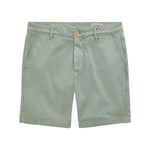 AG Jeans Wanderer Shorts in light green, expertly crafted from premium Italian fabric, feature a tailored silhouette with front pockets, button closure, and belt loops. Displayed on a white background.