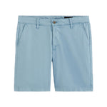 The Wanderer Shorts by AG Jeans are men’s chino shorts in light blue, expertly crafted from fine Italian fabric. They feature a slim, trouser-style design with front pockets, belt loops, a button closure, and a zipper fly—delivering a tailored look against a crisp white background.