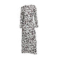 The Proenza Schouler White Label Waverly Dress is an ankle-length, long-sleeve dress with a white base and abstract black and brown floral print.