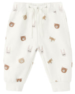The Quincy Mae Baby Boys’ and Boys’ Relaxed Fleece Sweatpant features an elastic waist and cuffs, plus an all-over print of brown bears, beige foxes, and white bunny faces on soft white fleece—making these cozy sweatpants perfect for everyday wear.