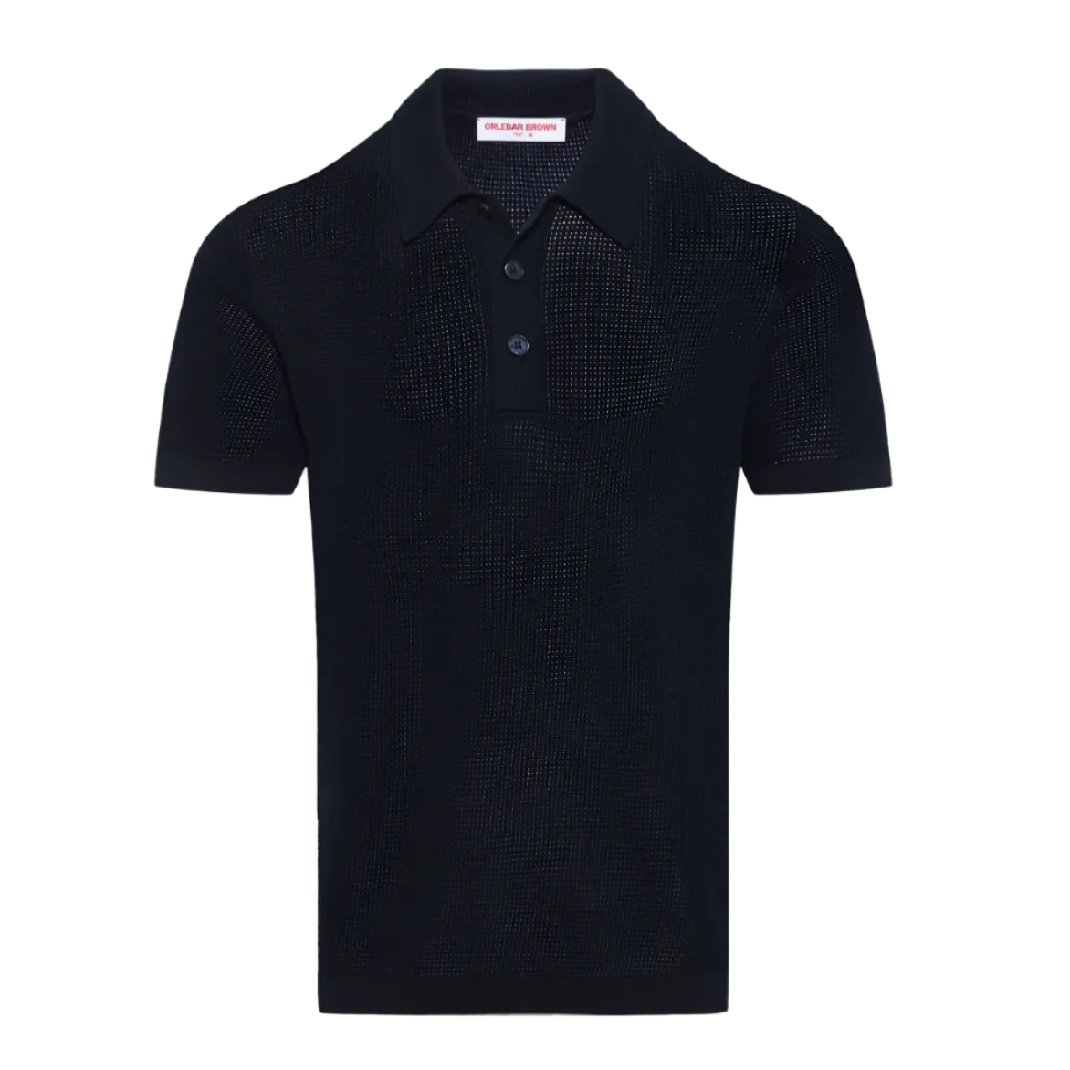 The Orlebar Brown Keeling 3 Button Polo is a refined black short-sleeve knit shirt with a collar and three-button placket, displayed on a plain white background, offering understated elegance perfect for any occasion.
