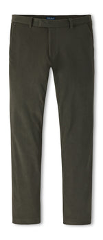 Bingham Corduroy Performance Trouser in dark olive, featuring a straight-leg cut and wrinkle-resistant corduroy fabric.