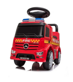 Introducing the Freddo Mercedes Antos Foot-To-Floor Fire Truck Ride-On—a vibrant red ride-on vehicle for toddlers, complete with a steering wheel, authentic Mercedes logo, and bold “FIRE FIGHTING” lettering on the side. Designed for little ones who aspire to drive their own fire engine, this foot-to-floor ride-on combines fun and imagination in every adventure.