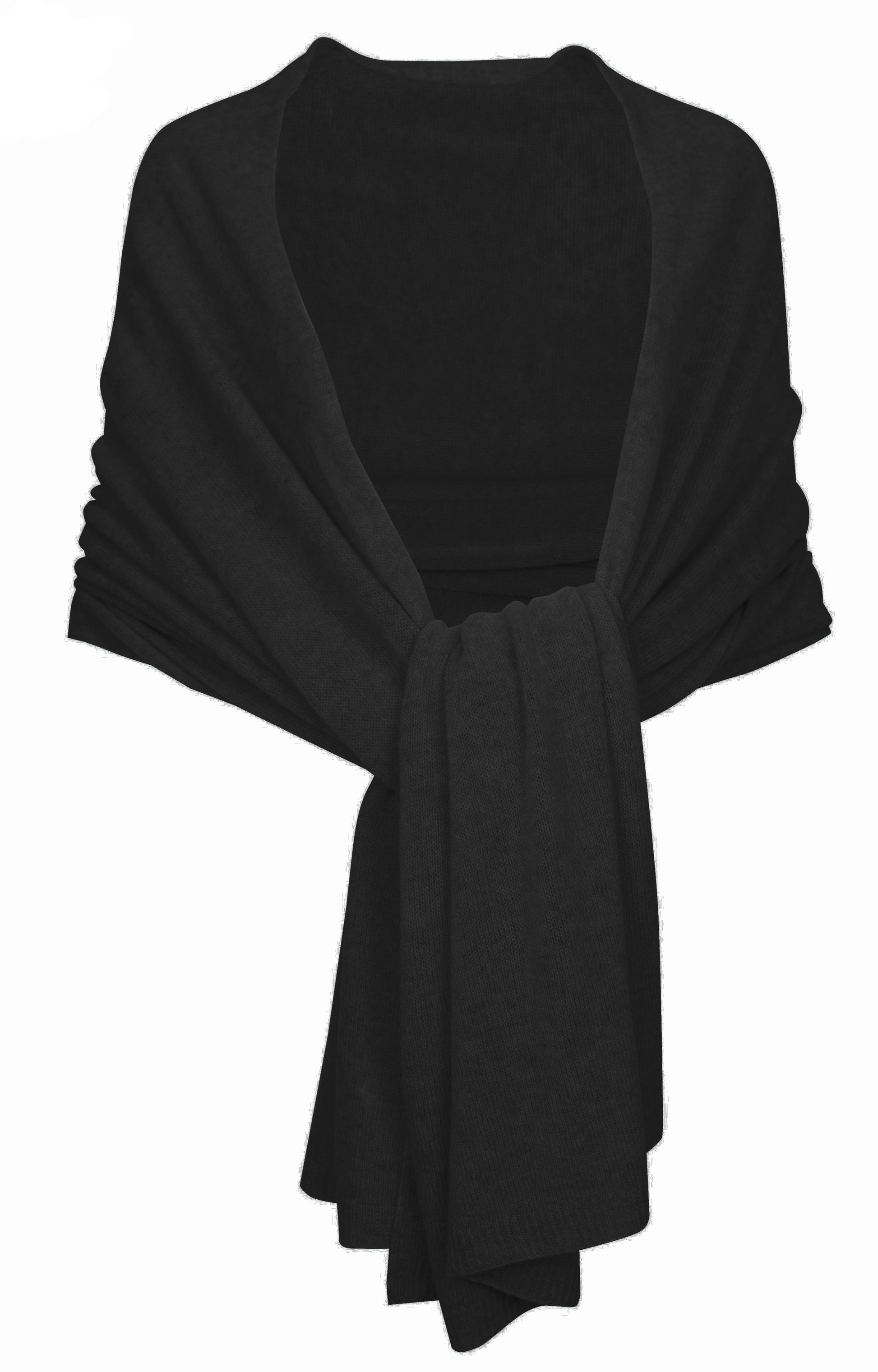 A cozy, lightweight HIVE Cashmere Wrap with a draped front and tied waist on a white background.