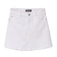 The Girls' Jenny Denim Mini Skirt by DL1961 is a solid white, slim-fit denim skirt with front button and zipper closure, front and back pockets, and visible seam detailing near the hem.