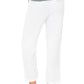 Model wearing the Ozzie Pant by Xirena—white cotton gauze wide-leg pants with an elasticized drawstring waist—paired with a loose greenish-grey top and beige rope sandals, shown from the back against a plain white background.