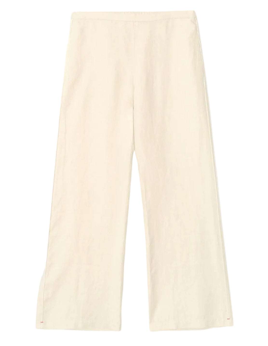 The Xirena Pippen Linen Pant features a wide-leg, high-waisted silhouette and an elasticized waist, shown here in cream linen laid flat on a white background.