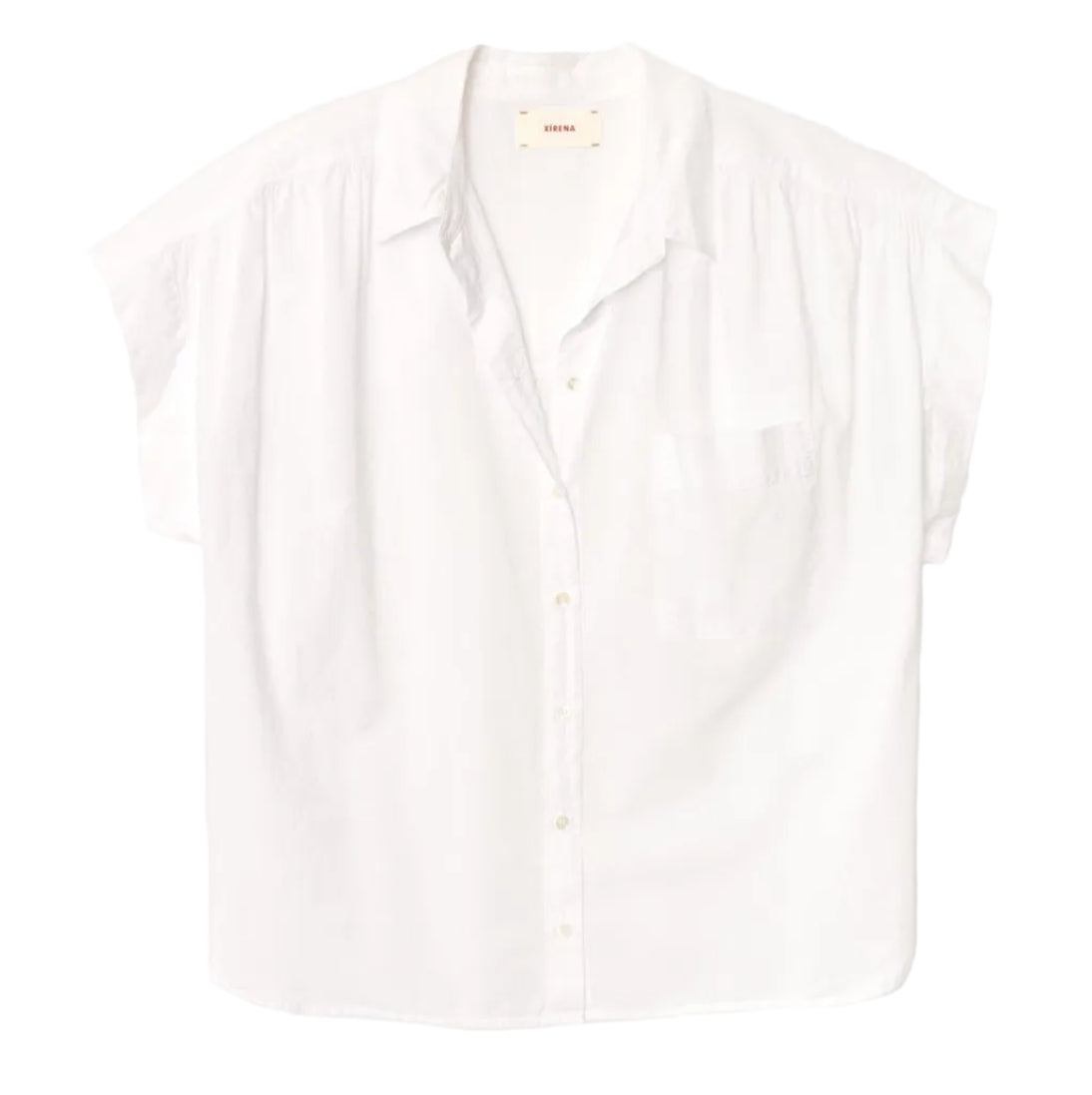 The Lexi Shirt by Xirena is a lightweight cotton, button-front shirt featuring short sleeves, a front chest pocket, spread collar, and a relaxed fit, shown on a plain white background.