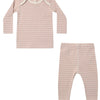 Baby and Kids' Ribbed Tee + Legging Set - Dusty Rose Microstripe
