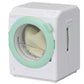 A compact white washing machine with a green-tinted round door, featuring a light-colored folded towel or cloth inside the drum—ideal for imaginative play as part of the Calico Critters Playful Starter Furniture Set.
