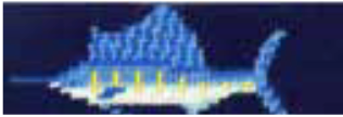 Pixelated image of a blue and yellow marlin fish on a dark background, resembling the Navy Billfish Belt by Smathers & Branson.