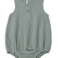 The Baby Boys' Beau Romper by Rylee & Cru features a textured knit in sea green, sleeveless design, chest buttons, and bottom snap closures—an ideal summer outfit for your baby.