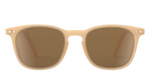 IZIPIZI Kids’ #E Polarized Sunglasses feature a beige frame with brown-tinted polarized lenses, offering a lightweight design and reliable UV protection, shown against a white background.