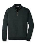 Peter Millar Blair Birdseye Quarter-Zip Sweater in dark grey, featuring a birdseye stitch, high neck, and brown trim with a contrast zipper.
