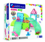 The Magnatiles Coral Reef 25-Piece Set box features colorful magnetic tiles and ocean animal figures, suitable for ages 3 to 99.