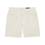 A pair of AG Jeans Bay Shorts in a clean, off-white hue, designed with front and back pockets, a zipper fly, and belt loops—expertly tailored for an athletic build. Shown against a white background.