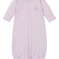 The Kissy Kissy Baby Premier Noah's Ark Convertible Gown features long sleeves, front seam detail, subtle scalloped edging, and a small embroidered letter "L," all crafted from soft Peruvian cotton.