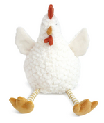 Introducing Dixie Chicken by Mon Ami—a delightful plush toy featuring a textured white body, orange beak and feet, striped legs, and wings outstretched. Perfect for children and collectors alike, this adorable Dixie Chicken makes a charming stuffed animal companion.