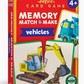 Eeboo’s Memory Match & Make Card Game comes in a red box and is designed for ages 4+. Featuring illustrated cards with construction vehicles on the front, this fun family game helps kids boost their memory skills as they play matching games together.