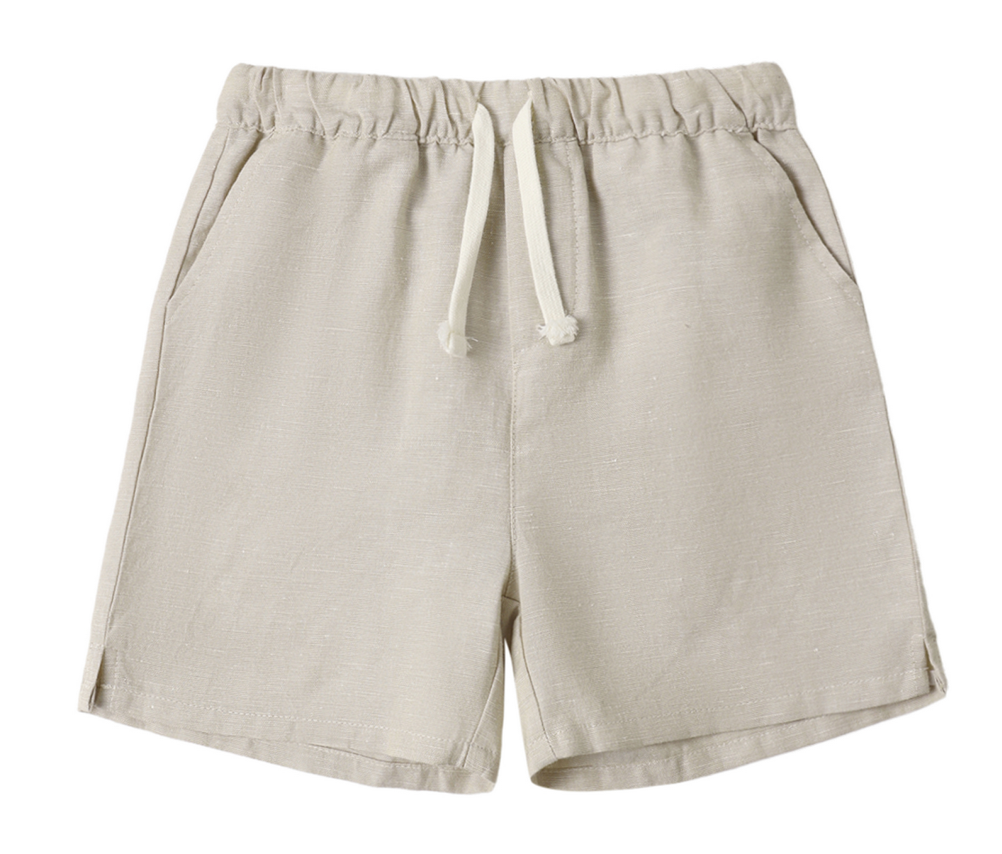 Rylee & Cru Baby Boys' and Boys' Perry Short in beige features an elastic waistband, drawstring, and side pockets for a vintage look, shown flat on a white background.