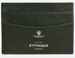 The Capra Flat Credit Card Case by Ettinger is a black goat leather card holder with multiple slots and embossed branding—an elegant, minimalist wallet.