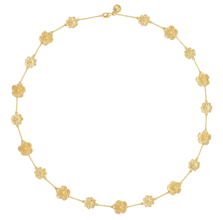 The Anabel Aram Wildflowers Station Necklace features textured floral charms linked by a delicate chain, creating nature-inspired elegance in a graceful circular design.
