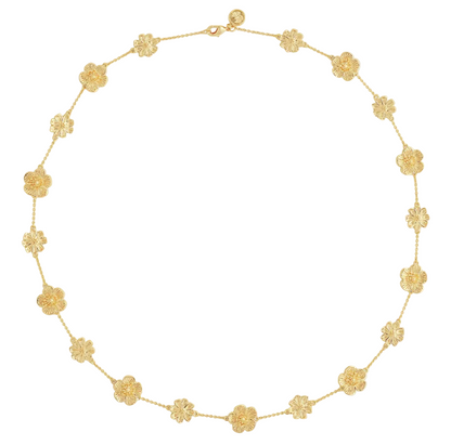 The Anabel Aram Wildflowers Station Necklace features textured floral charms linked by a delicate chain, creating nature-inspired elegance in a graceful circular design.