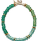 The Lita Necklace by Lizzie Fortunato features aqua and green recycled glass beads, gold spacer rings, and a freshwater pearl clasp.