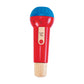 The Hape Mighty Echo Microphone, in red and blue with a wooden handle and the Hape logo on front, is perfect for kids who love to perform with this fun karaoke microphone.