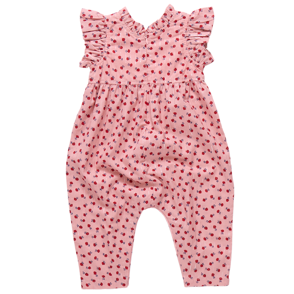 Pink Chicken Baby Girls' Jennifer Jumper with ruffled sleeves, featuring a charming tiny roses print, displayed flat on a white background.