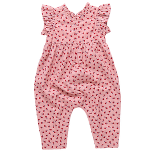 Pink Chicken Baby Girls' Jennifer Jumper with ruffled sleeves, featuring a charming tiny roses print, displayed flat on a white background.