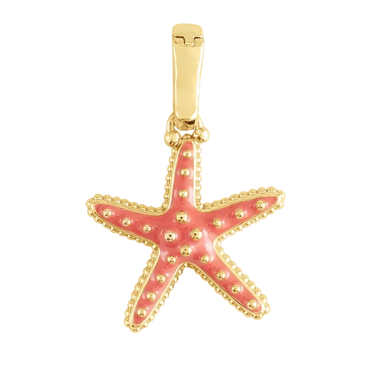 Milos Starfish Charm by Anabel Aram, a gold starfish pendant featuring pink enamel and gold-toned studs designed as a coastal jewelry charm.