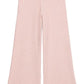 The Girls’ Salia Pants by Louise Misha are high-waisted, light pink ribbed knit pants featuring a flattering flare silhouette, shown laid flat on a white background.