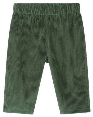 Serendipity Baby Corduroy Pants, GOTS certified and crafted from organic cotton with an elastic waistband, are shown flat against a white background.