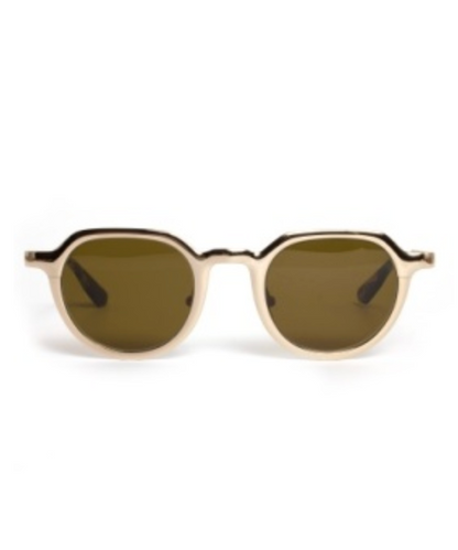 The Galvan Sunglasses by Krewe feature round beige frames and dark lenses, offering a modern look. They are displayed front-facing against a plain white background.