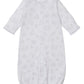 The Kissy Kissy Baby Cheerful Goodnight Convertible Gown is a white, long-sleeve Pima cotton gown with grey trim and a cloud and moon print. Its elastic hem makes nighttime changes easy and comfortable for your baby.