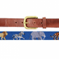 Two Smathers & Branson Children's Zoo Belts, one depicting various African animals on a blue background and the other with a brown leather end and buckle.