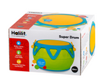 Crocodile Creek Super Drum in original packaging, featuring a vibrant plastic drum design suitable for children aged 18 months and up. This engaging kids’ drum is an ideal musical instrument for young children, promoting developmental benefits through interactive play.
